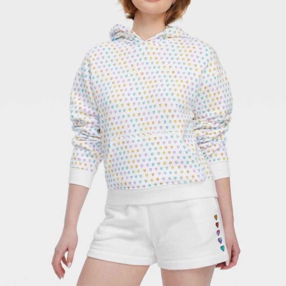 NEW Roller Rabbit xTarget Hoodie Size Small White With Rainbow Hearts